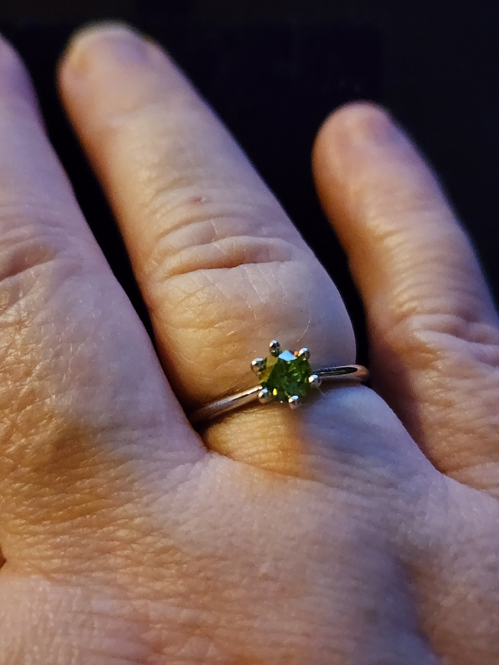 Silver Ring with Green Moissanite Gemstone Solitaire